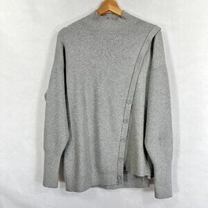 Halogen Asymmetrical Button Mock Neck Sweater Academia Grandma Core Art Modern M
